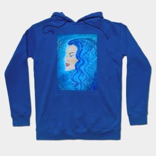 Woman with blue hair. Original painting. Hoodie